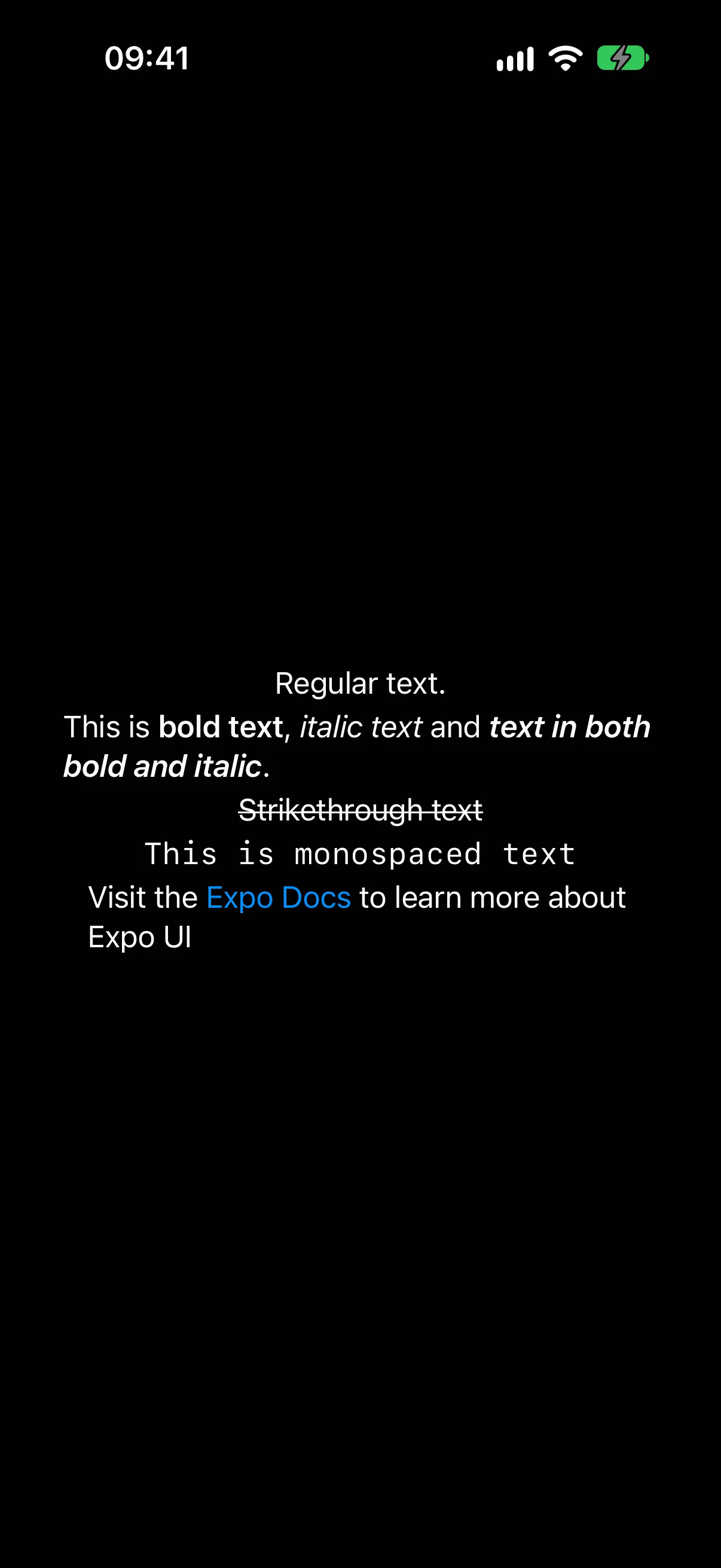 Five lines showing bold, italic, strikethrough, and monospaced text, and a blue link