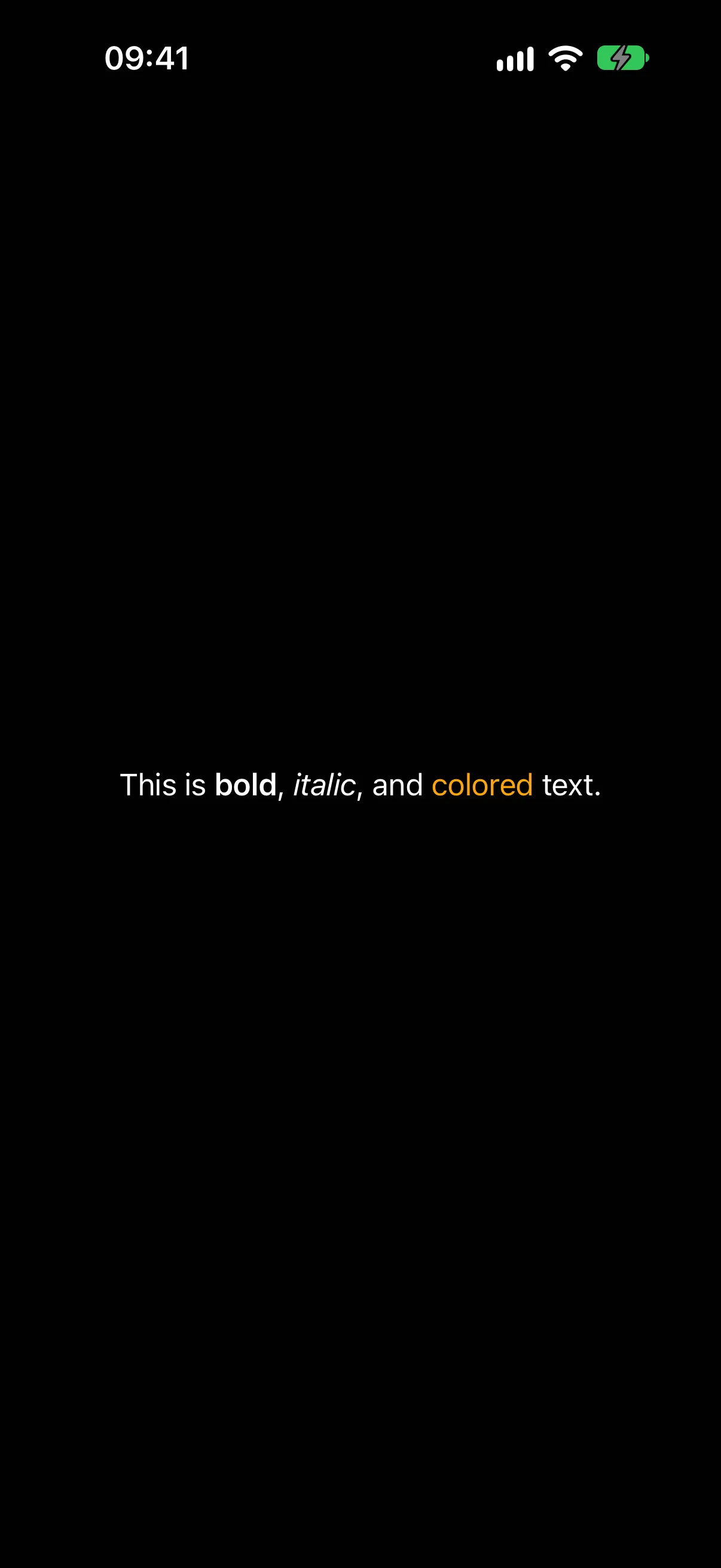 A sentence where the word bold is bold, italic is italic, and colored is orange