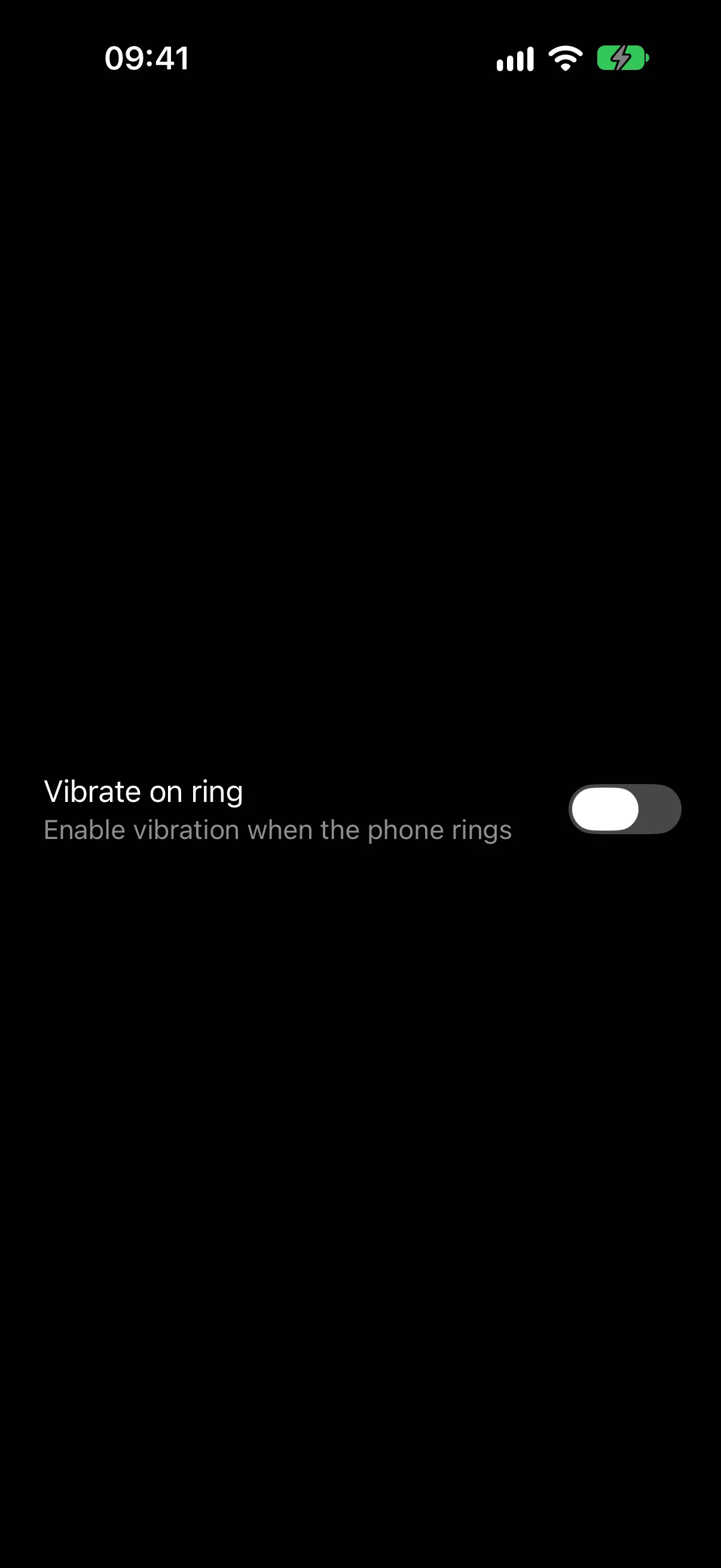 A toggle row with the title Vibrate on ring above a grey subtitle line