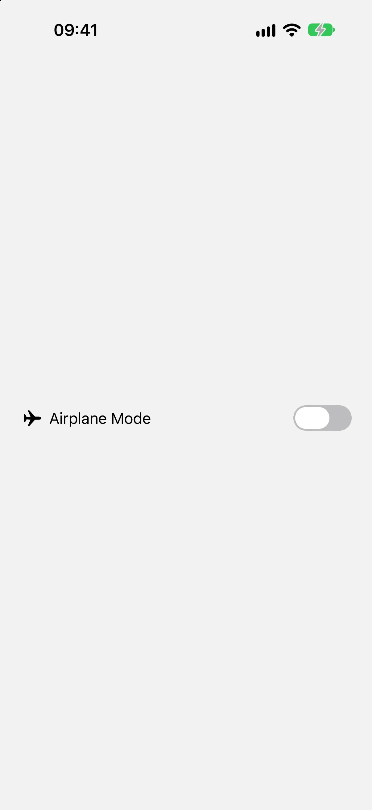 A row with an airplane icon labeled Airplane Mode and a switch turned off