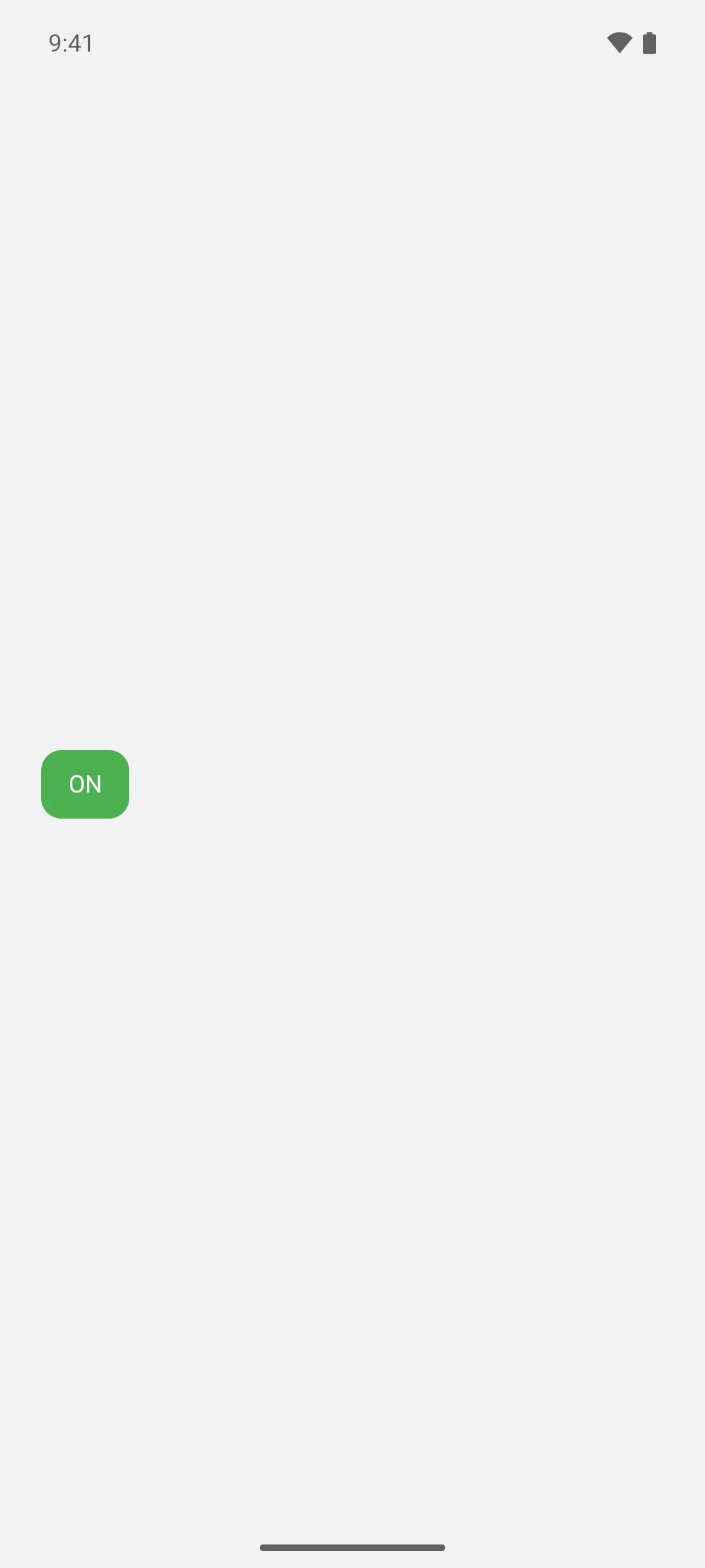 A checked toggle button with a green container and white ON label