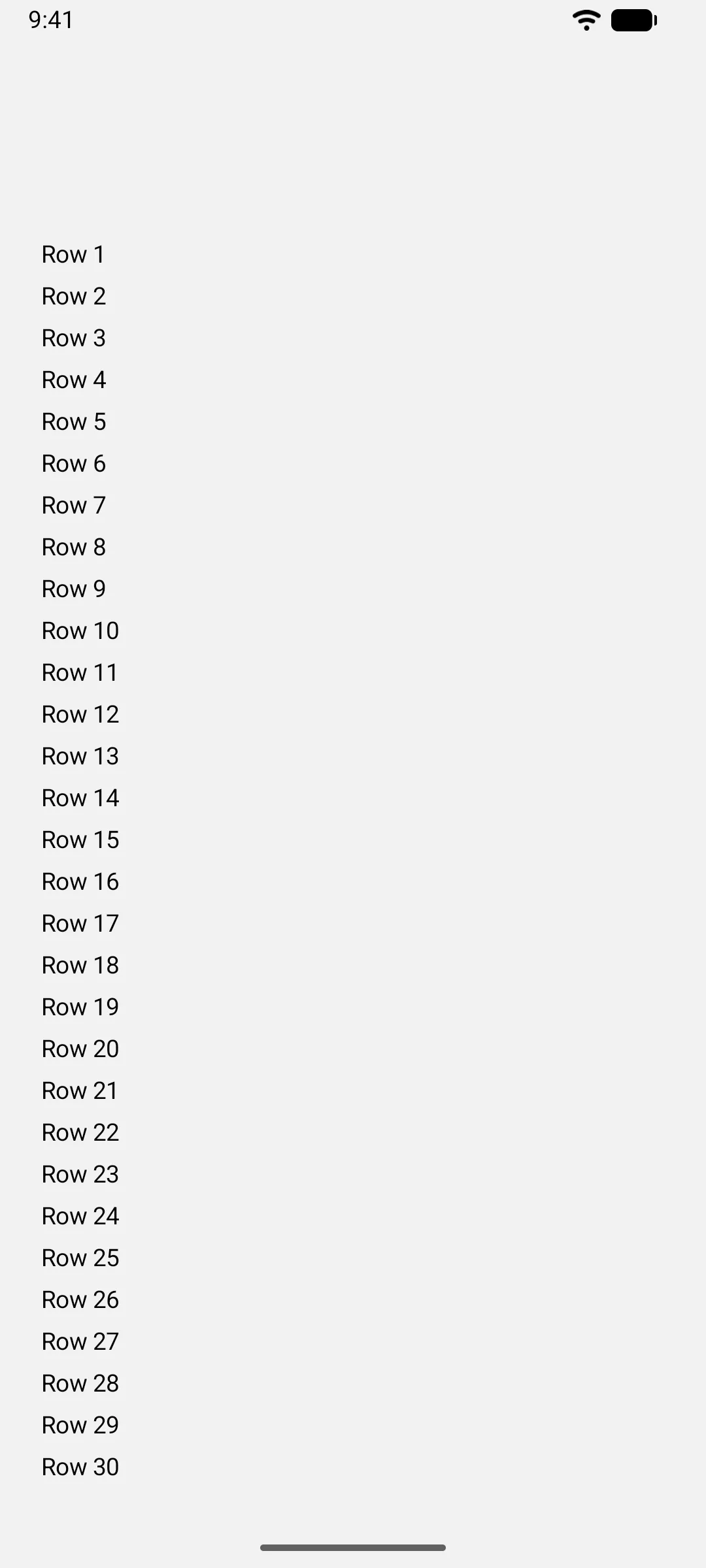 A vertical list of numbered rows filling the screen